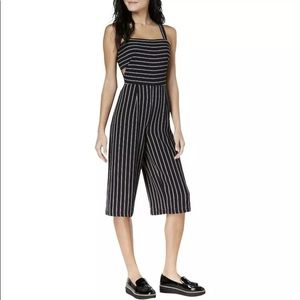 Maison Jules Black Striped Cropped Cut-Out Jumpsui